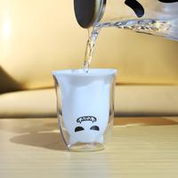 Nouveau design de tasse à expresso à double paroi moule propre tasse à café en verre à double paroi en borosilicate personnalisable avec autocollant mignon coquin