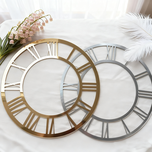 Autocollant Mural Doré Vintage <span class=keywords><strong>Horloge</strong></span> Acrylique Miroir DIY Rond Découpé au Laser Chiffres Romains <span class=keywords><strong>Horloge</strong></span> Décoration Murale - Product Image 1
