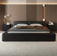 Lit Double King Size de Luxe Européen en Bois de Pin et Cuir, Cadre de Lit Inclinable, Style Moderne Rafraîchissant avec Panneaux en Contreplaqué Souple