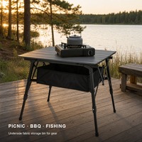 Table de camping pliante en aluminium, hauteur réglable, avec sac de rangement en filet - Utilisation pour le camping, la plage, les pique-niques, la chasse et les sorties en plein air