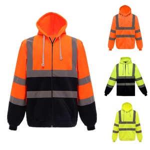 Custom logo High Quality <strong>Orange</strong> Yellow Outdoor Running Construction Industry Safety Jacket <strong>Men</strong> Reflective Zipper <strong>Hoodies</strong> - Product Image 1