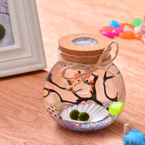 Pot scellé rond en verre transparent avec télécommande et couvercles en liège microlandscape <span class=keywords><strong>boule</strong></span> d'algues de mer mousse bouteille écologique pour la décoration de la maison - Product Image 3
