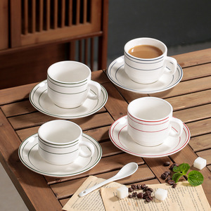 Minimalist Ceramic <b>Cups</b> and Saucers <b>Set</b> Cappuccino Coffee <b>Cup</b> Vintage Green Lines Tea <b>Cup</b> <b>Set</b> - Product Image 2