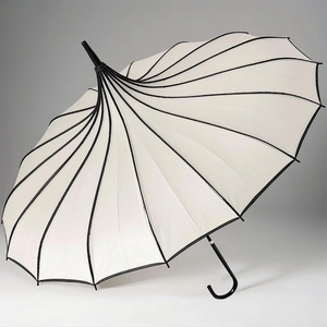 Modern 16-Rib Alloy Ribs Straight Pagoda Umbrella Leather Handle Manual Customizable Pongee 90cm Diameter Customized Color for - Product Image 1