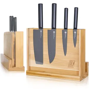 Double Side Knife Holder Bamboo Knife Stand for Kitchen Double-Sided Magnetic Knife Block