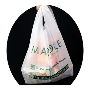 Sacs en plastique d'emballage d'achat faits de matériaux biodégradables sacs T-shirt personnalisés avec poignée