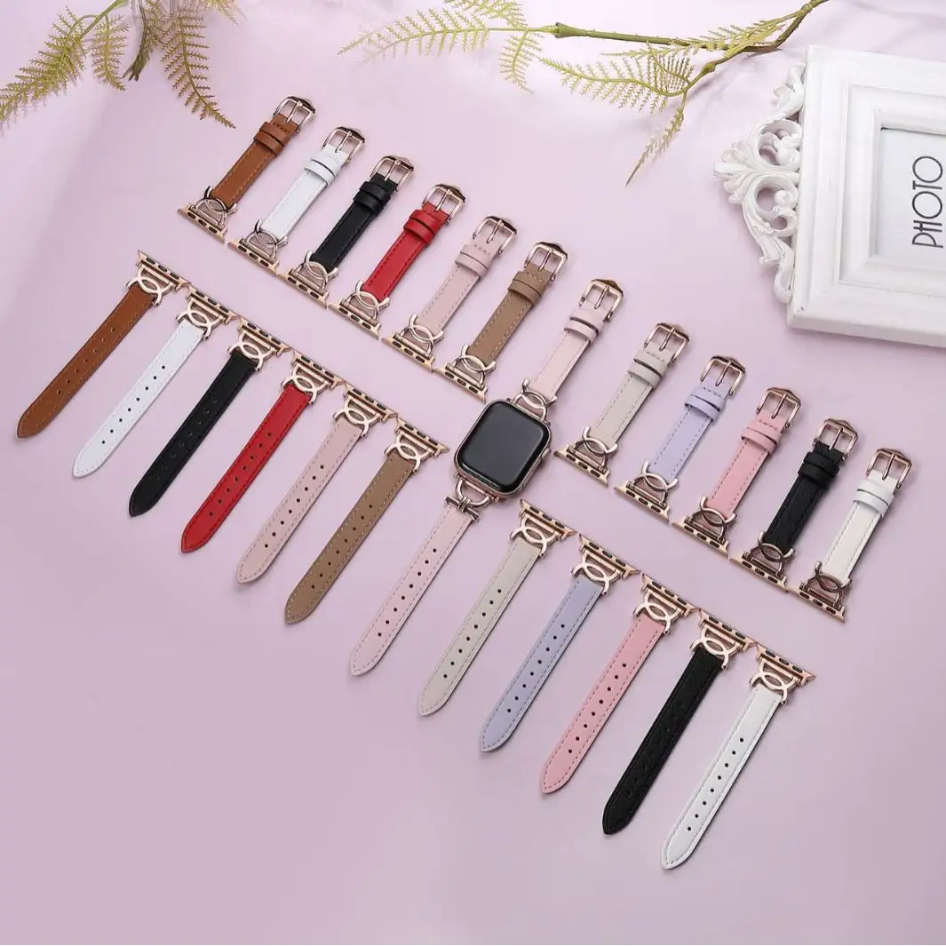 Ivanhoe mới thời trang C khóa kim loại dây da cho Apple xem ban nhạc 44mm 40mm 45mm 41mm Watchband iWatch loạt 7 5 4 SE