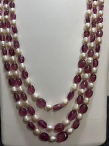 Natürliche Blau-Violette Rubin- und Perlen-Rondell-Perlen Mehrsträngige Halskette Steinschmuck aus Rajasthan für Schmuckherstellung - Product Image 3