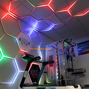 Luminaire suspendu hexagonal à <span class=keywords><strong>LED</strong></span> multicolores RVB avec éclairage changeant de couleur pour salon, chambre à coucher, bar - Product Image 6