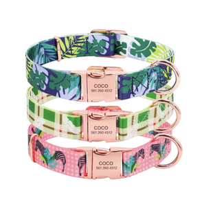 Collar personalizado con patrón floral para perros con etiqueta de identificación de nombre grabada personalizada para perros pequeños y grandes - Product Image 1