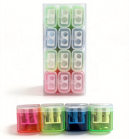 Taille-crayon double barillet compact en plastique manuel coloré Diplopore pour enfants, étudiants, école, classe, maison