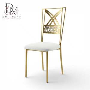 Wholesale Gold Stainless Steel X Back Wedding Banquet <b>Chair</b> with White Cushion for Hotel and Event Rental - Product Image 2