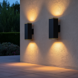 Applique murale extérieure Mirrea moderne, lot de 2, noir mat, étanche, lumière de patio, tube rectangulaire en aluminium, verre trempé, extérieur - Product Image 2