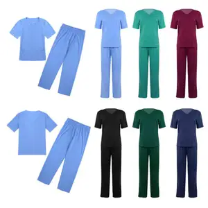 Set di uniformi per Scrub medici uniforme per Scrub infermieristico per la salute all'ingrosso scollo a V personalizza abbigliamento donna uomo, miscele di cotone da uomo