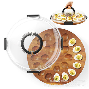 Wooden Egg <b>Storage</b> <b>Tray</b> Round With Lid For Refrigerator Home Breakfast Use - Product Image 1