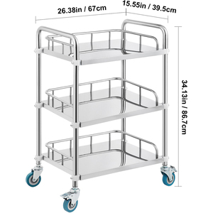 Carrito de Hospital de Acero Inoxidable de Grado Médico de Alta Resistencia, de 3 Niveles, con Barandillas de Protección Completas, Ruedas con Frenos Silenciosos, Carro de Enfermería - Product Image 1