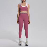 Ensemble de leggings et soutien-gorge de sport pour femmes, color block, 80 % nylon, 20 % élasthanne, taille haute, yoga, fitness, entraînement, tenue deux pièces