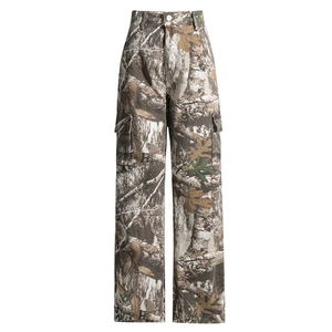 Pantalons cargo camouflage pour femmes à taille mi-haute, style Y2K, coupe droite, jambes larges, jeans avec poches à rabat, prix bas - Product Image 3