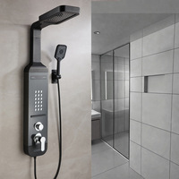 Douche à effet pluie thermostatique LED noire de luxe, vente chaude 2025, panneaux en céramique et acier inoxydable, montage mural, pour usage hôtelier