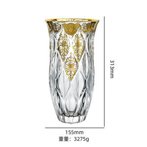 Boheemse luxe gouden decal bloemenvaas met kristallen glazen voet voor bruiloft of huisdecoratie, geschikt voor verjaardagstafel. - Product Image 3