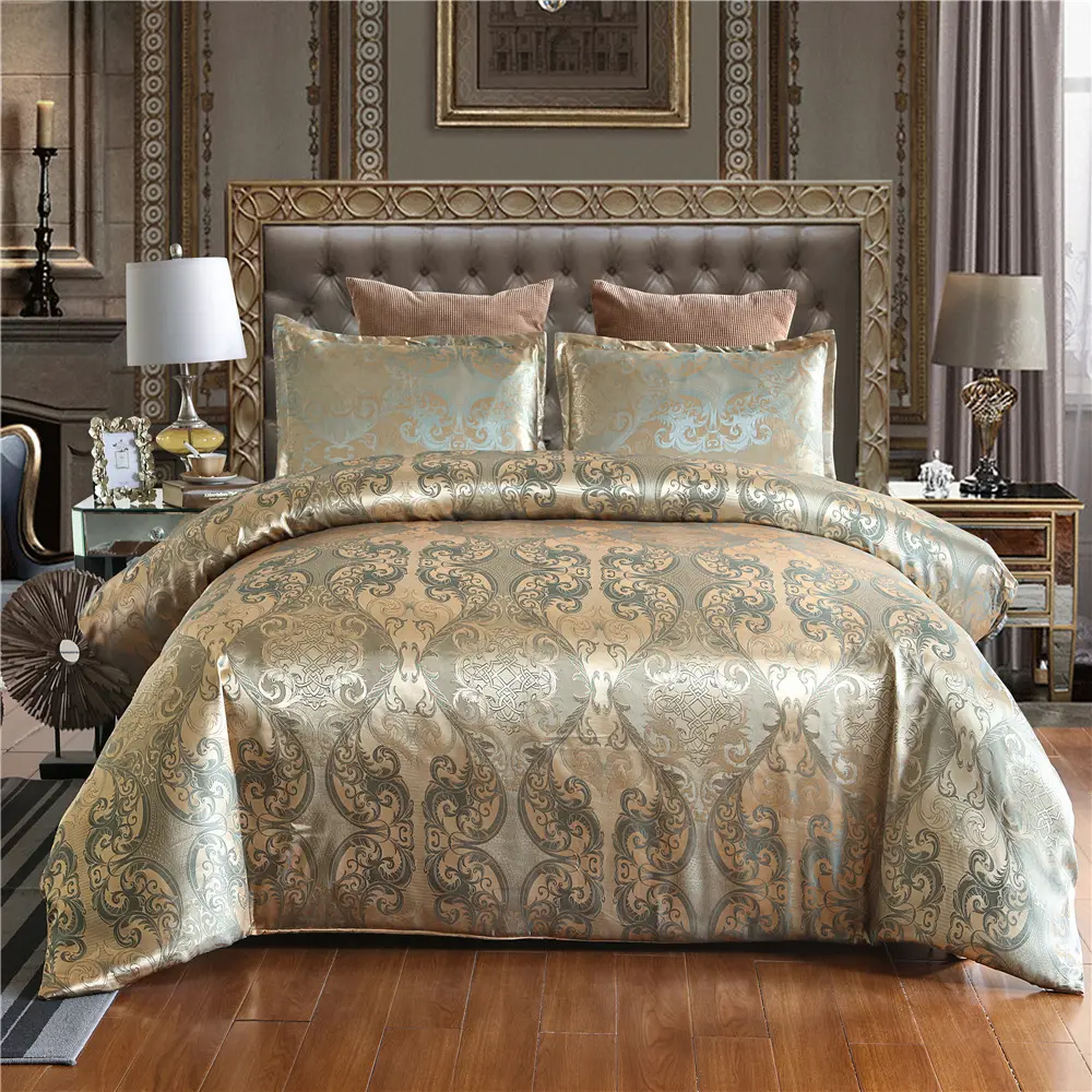Luxury Jacquard Faux Silk Duvet Cover Set Single Twin Double Queen King Size Bed Linen Set Without Sheet
