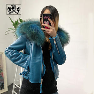 Janefur, venta al por mayor, gran cuello de piel de mapache, piel de oveja, <span class=keywords><strong>abrigo</strong></span> de piel de cordero Real de invierno, <span class=keywords><strong>abrigo</strong></span> de piel de lana de cuero de doble cara - Product Image 4