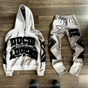 ชุดวอร์มและกางเกงมีฮู้ดสำหรับผู้ชายชุดวอร์มแนวสตรีทแวร์ผ้าปะมีซิปมีฮู้ด - Product Image 1