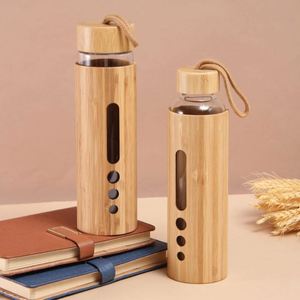 Bouteille d'eau en verre borosilicate écologique avec logo personnalisé, capacité 500-600 ml, couvercle en bambou, certifiée CE, unisexe, avec corde pour la gym - Product Image 4