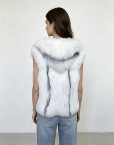 Gilet Corto di Lusso in Vera <span class=keywords><strong>Pelliccia</strong></span> di <span class=keywords><strong>Volpe</strong></span> Nera con Cappuccio, Traspirante, di Alta Qualità per Donna - Product Image 4