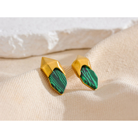 JINYOU 466 316L Acier Inoxydable Malachite Pierre Géométrique Vert Boucles D'oreilles Haute Qualité Doré Bijoux De Mode Accessoires