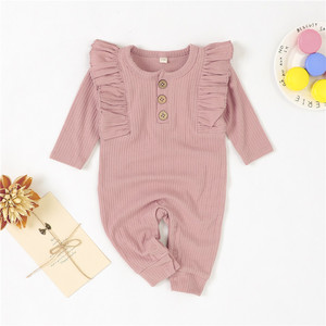 Combinaison-<span class=keywords><strong>pyjama</strong></span> en coton biologique blanc pour bébés filles, adorable, à col côtelé et manches longues, vente en gros - Product Image 4