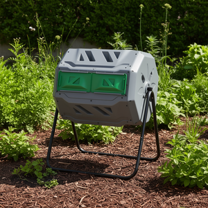 Aérateur de compost rotatif gris 162L pour extérieur, tambour manuel pour la fabrication d'engrais de jardin - Product Image 2