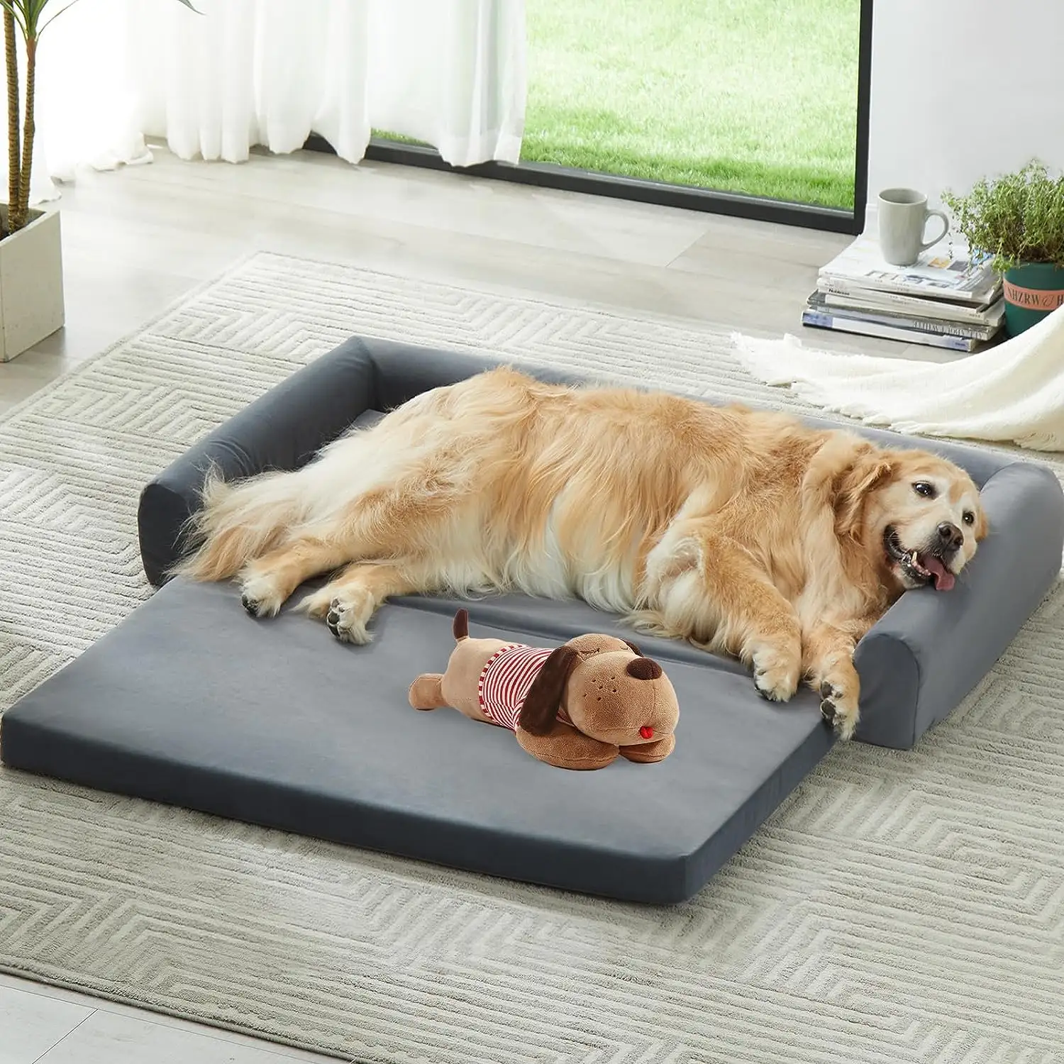 Precio al por mayor, camas personalizadas de doble capa para perros de espuma viscoelástica de Salud Ambiental de gran espacio con caja de embalaje de color