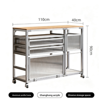 Meuble de rangement simple de style médiéval en acrylique pour café, avec profil en aluminium et panneau marin, buffet sur pied réglable