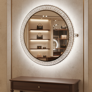 Miroir de salon rond en cristal LED à intensité variable - Product Image 2