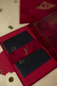 Sang trọng cổ điển Burgundy nhung thân thiện với môi lời mời đám cưới bỏ túi phong bì thư mục lá vàng tốt nghiệp giáng sinh năm mới - Product Image 2