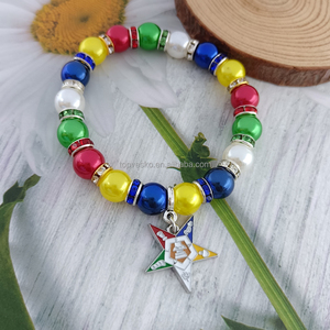 Drop Shopping Lettre de Sororité Grecque Perle Élastique Perlée Ordre de la Société Étoile Orientale OES Bracelet à Charms en Émail - Product Image 4