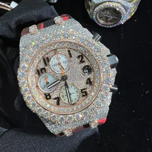 Jam tangan mekanis pria, gelang karet vvs moissanite berlian mewah