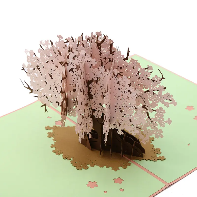 Valentijnsdag Drie-Dimensionale Wenskaart Roze Kersenboom 3D Papier Carving Wenskaart Groothandel Creatieve Zegen Kaart