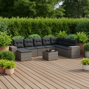 Conjunto de sofás de jardín de ratán, muebles de exterior para 6 personas, diseño contemporáneo, gris y gris oscuro - Product Image 2