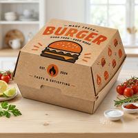 Boîte à hamburger en papier kraft avec doublure intérieure résistante à la graisse pour la livraison de hamburgers, logo personnalisé