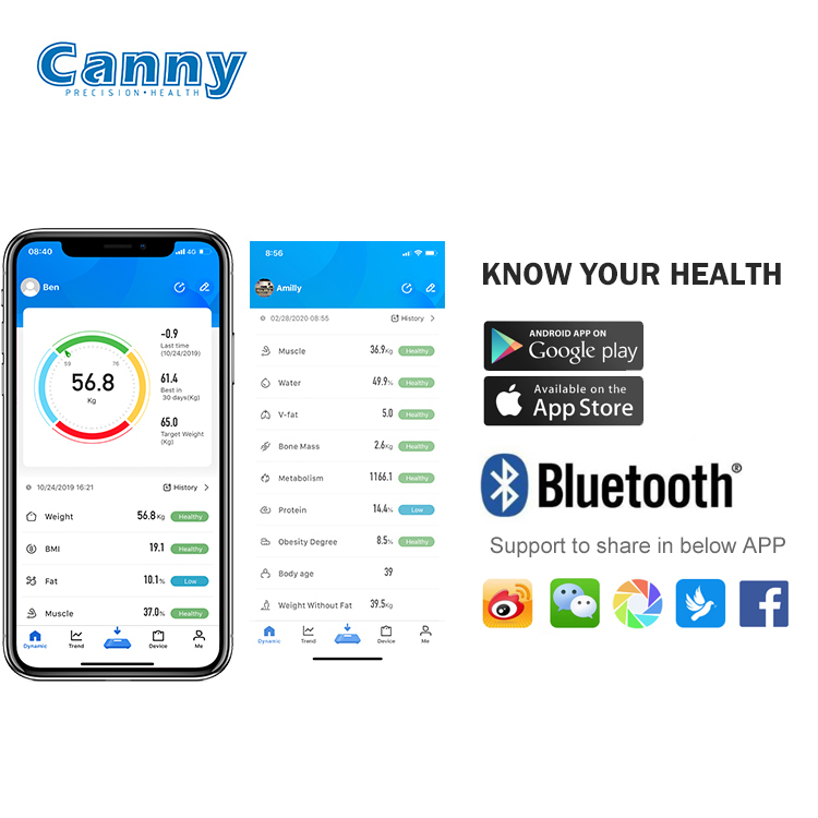 IOS &amp; Android Application gratuite à la mode bluetooth corps graisse échelle intelligente
