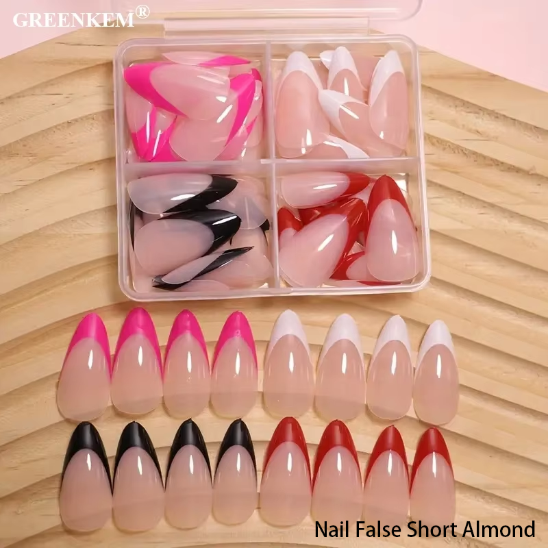 Plastic Wearable Nail False Short Almond Simple Elegant Art Design Durable Reusable Full Cover False Nails