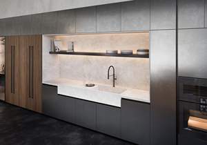 Nouveaux designs de cuisines modernes en placage de bois personnalisé et laque noire mate pour armoires de cuisine modulaires - Product Image 3