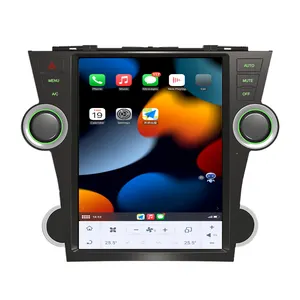 Pemutar Multimedia mobil layar sentuh vertikal, Radio Audio GPS mobil untuk Toyota Highlander 2009-2013 8G + 128G gaya Tesla