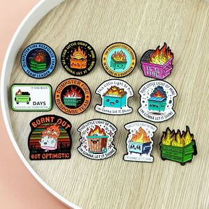 Broche de aleación con diseño de cesto de basura de bola de fuego de dibujos animados, estilo europeo y americano, con cita en inglés, para ropa y mochilas - Product Image 3