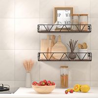Paquete de 3 Estantes Flotantes Rústicos de Pared, Estantes de Almacenamiento de Metal Industrial con Rejilla Protectora de Madera para Baño