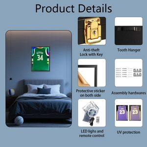LED Jersey Display <strong>Frame</strong> Black Lockable with Remote Control UV Acrylic for Basketball Football Sports Memorabilia - Product Image 5