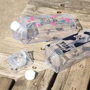 Nouvelle conception, logo personnalisé, bouteille d'eau en plastique transparente de 500/750/1000 ml, carrée, anti-fuite, lavable au lave-vaisselle, réutilisable, pour les fêtes - Product Image 6