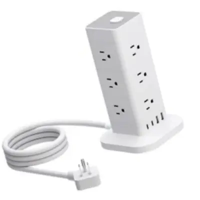 Enchufe de extensión de Torre americana 14AWG 3M Longitud del cable 4USB y 2 Tipo C Color blanco Productos listos para enviar